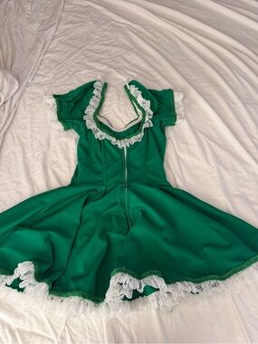 Vintage Green Kids Costume Dress with White Lace